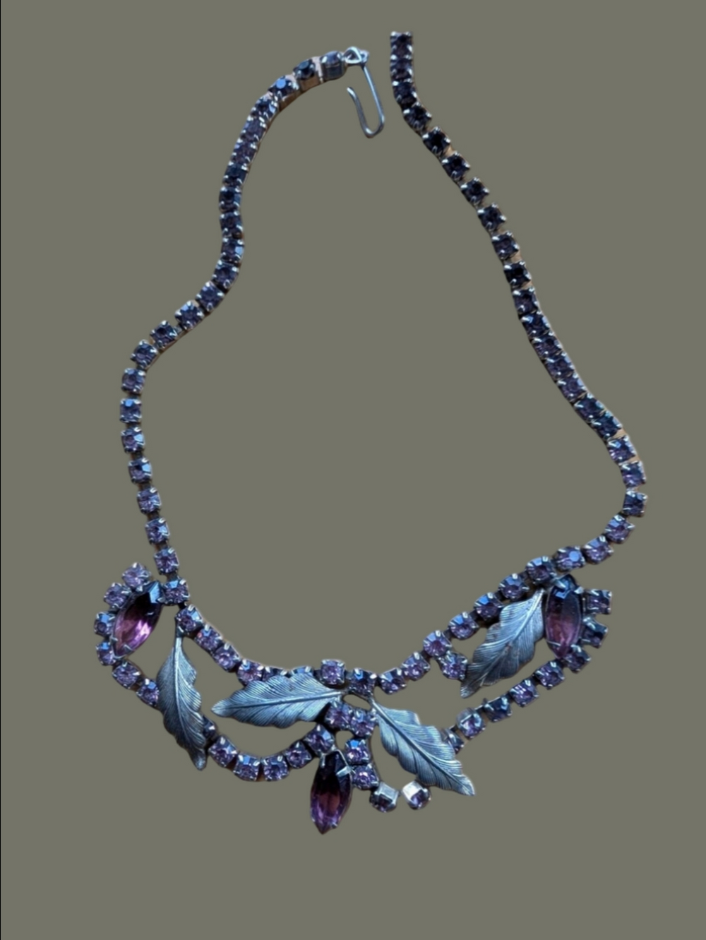 Vintage Necklace Purple Rhinestone Crystal Leaf Collar - Women Jewelry
